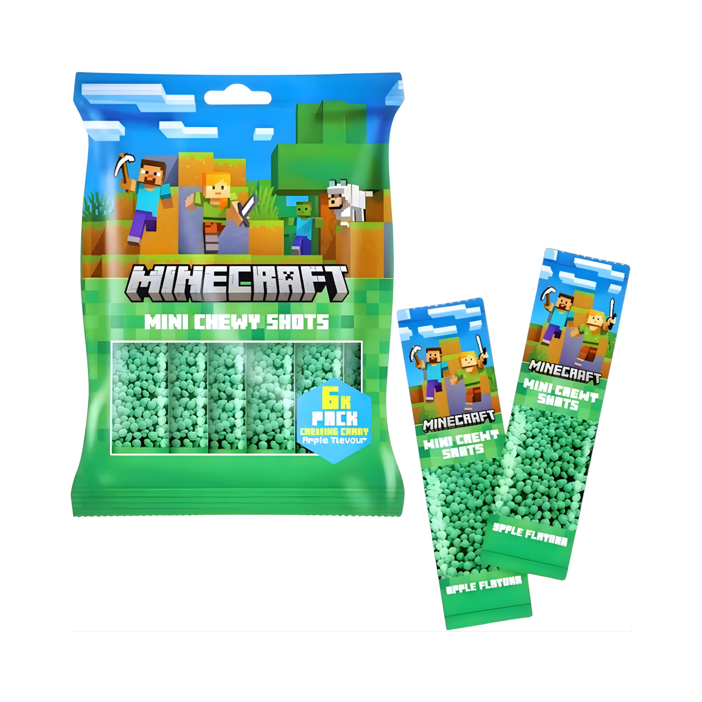 Minecraft Mini Chewy Shots Apple 6 × 15 g | Fruchtiger Gaming-Snack 🍏