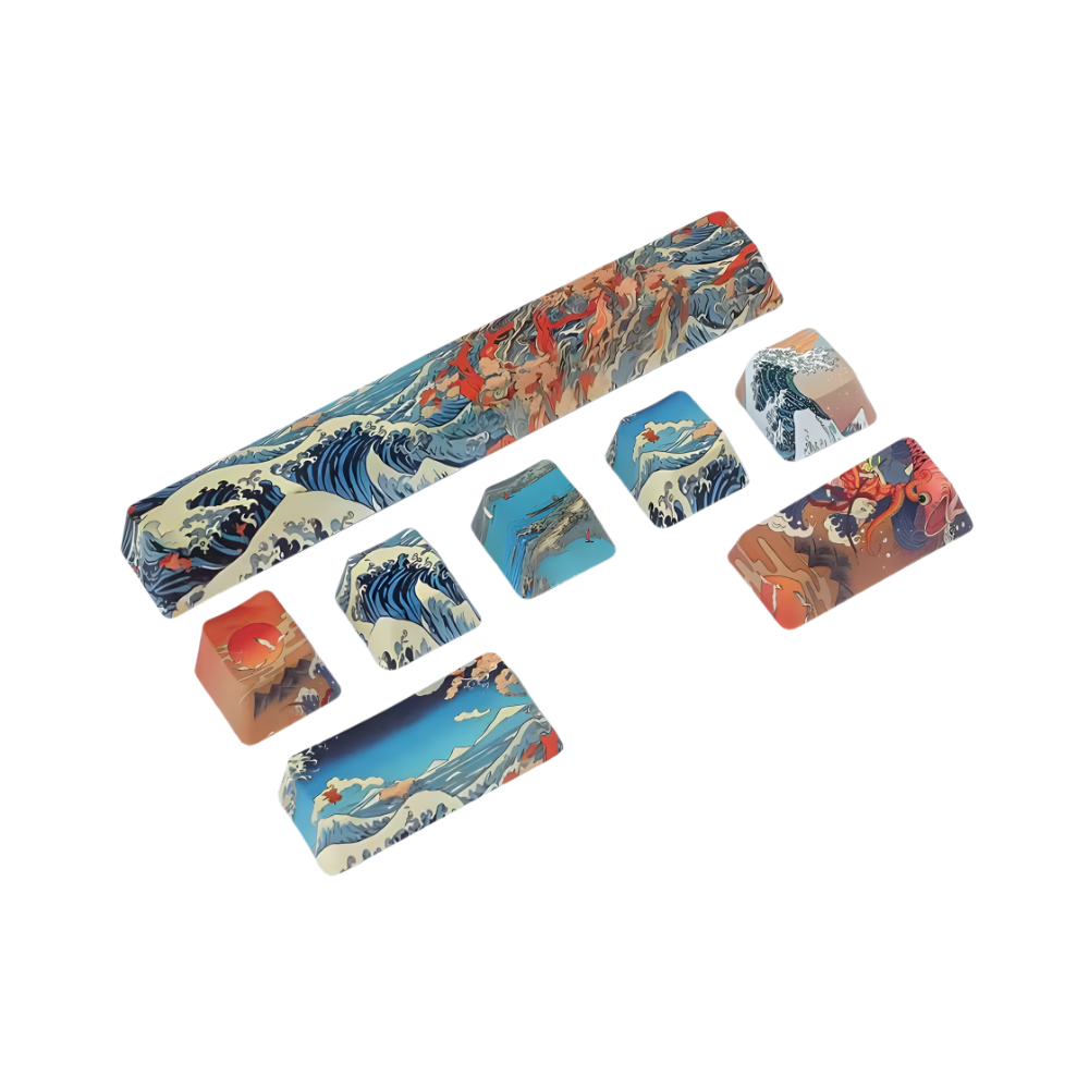 🌊 Japanese Keycap Set – Great Wave Edition 🎨⌨️✨
