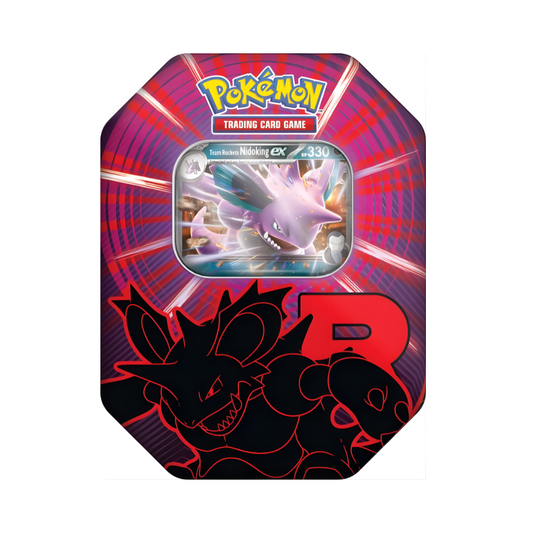 Pokémon TCG – Tin Box „Ewige Rivalen“ – Team Rockets Nidoking EX  4 Boosterpacks + exklusive Holo-Promokarte – Original Sammelkarten Tin – Deutsch 💥🐉🔥