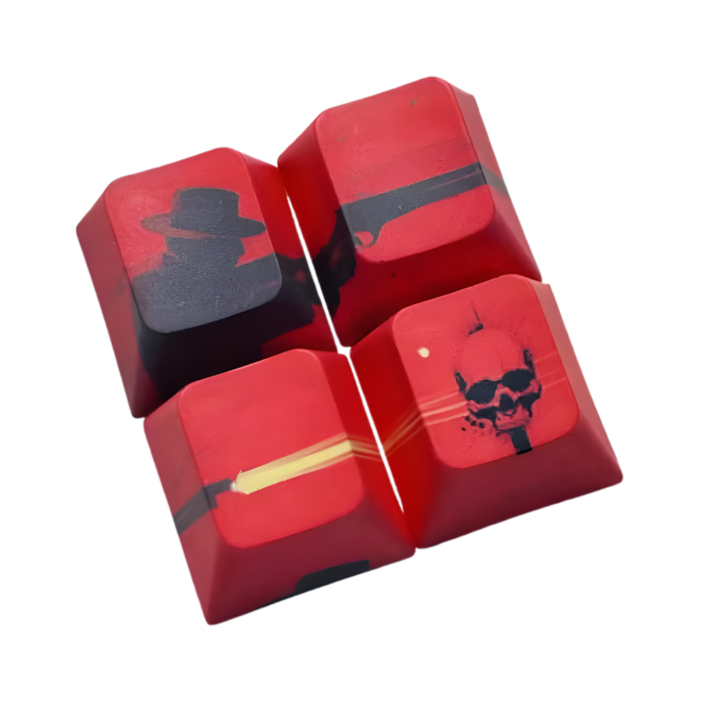 🤠🔥 Cowboy Keycap Set – Red Outlaw Edition | Cowboy, Revolver & Totenkopf