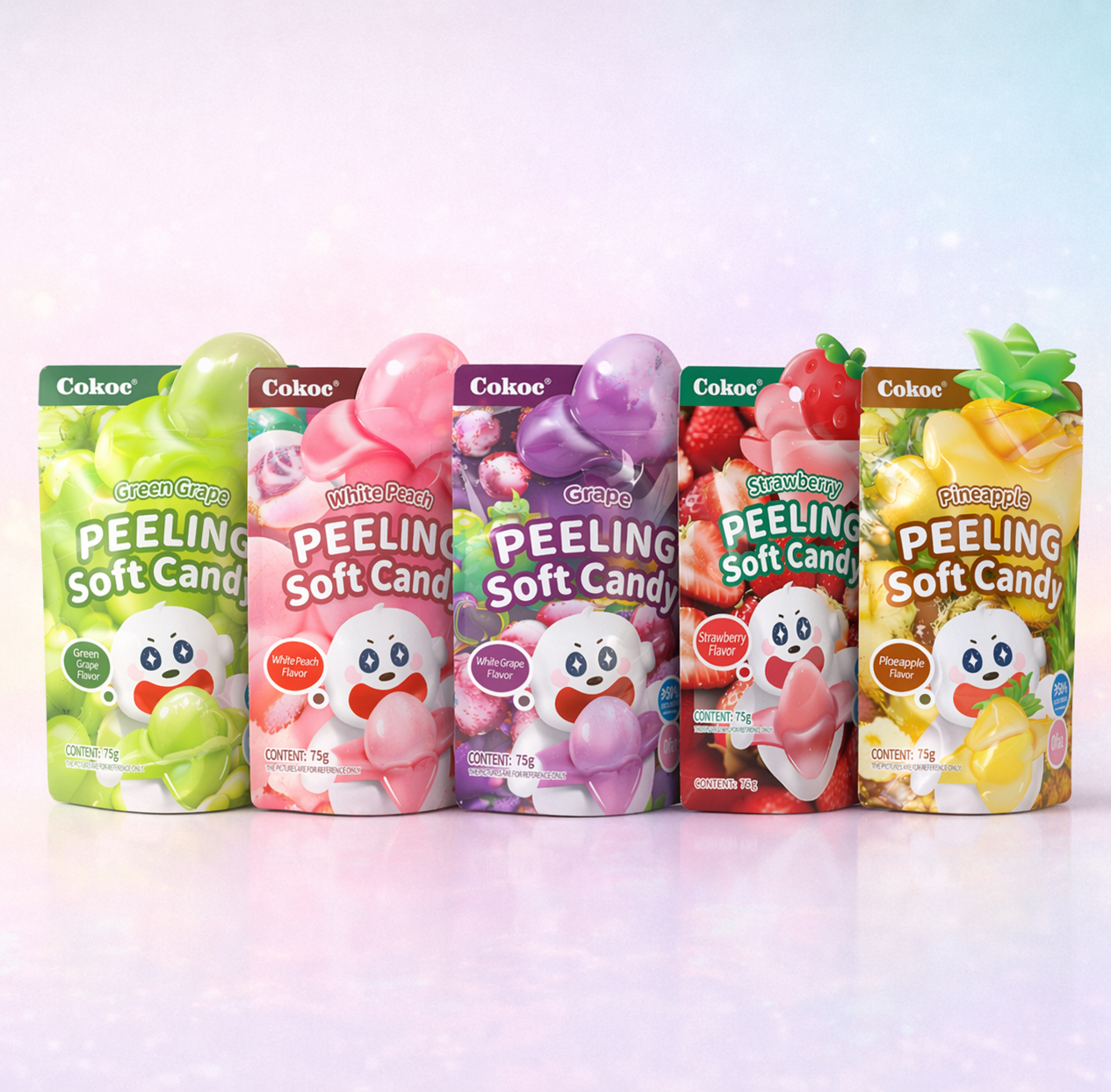 🍬 Cokoc Peeling Soft Candy – Fruchtgummi zum Schälen (75 g) 🍇🍑🍍💚