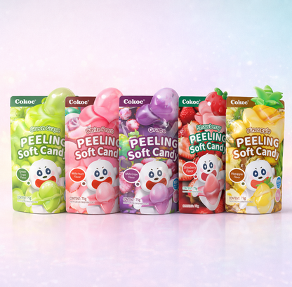 🍬 Cokoc Peeling Soft Candy – Fruchtgummi zum Schälen (75 g) 🍇🍑🍍💚
